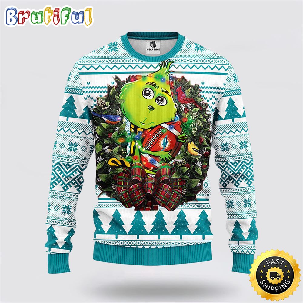 NFL Miami Dolphins Ugly Sweater Grinch Hug Ugly Christmas Sweater