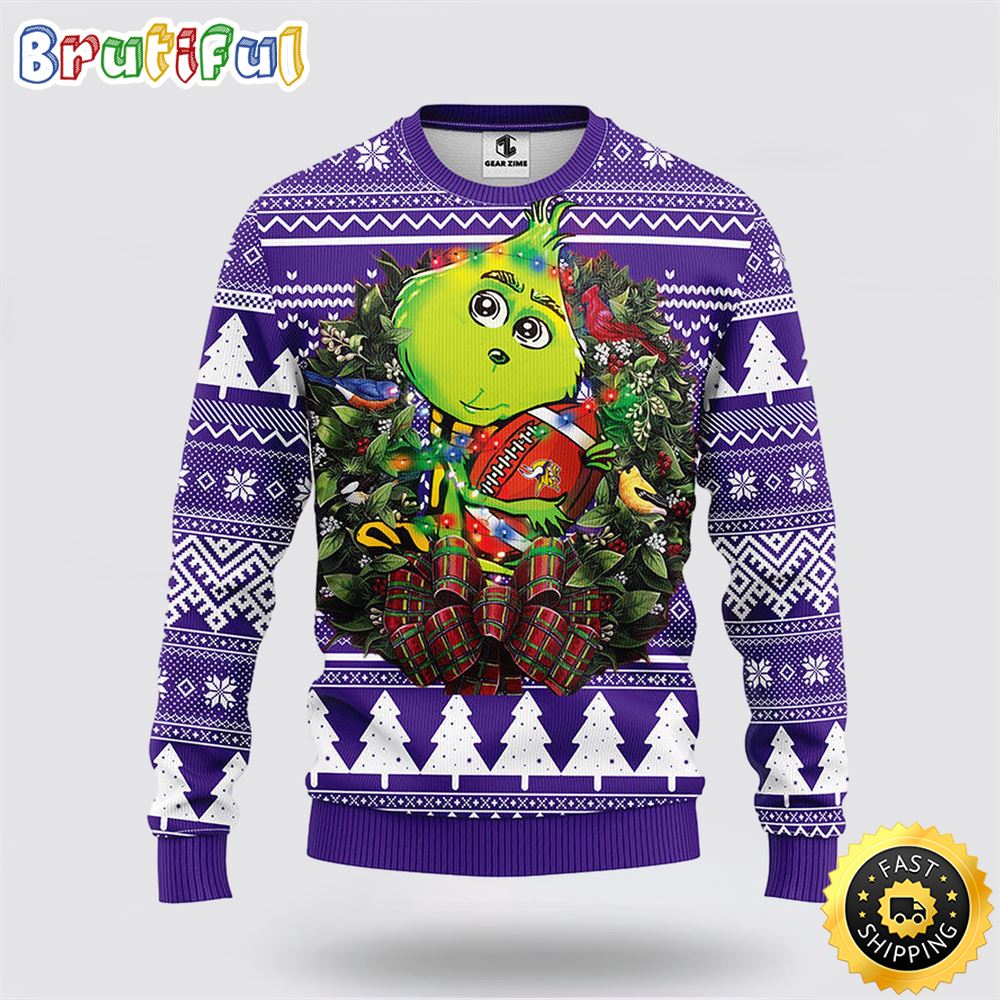 NFL Minnesota Vikings Ugly Sweater Grinch Hug Ugly Christmas Sweater