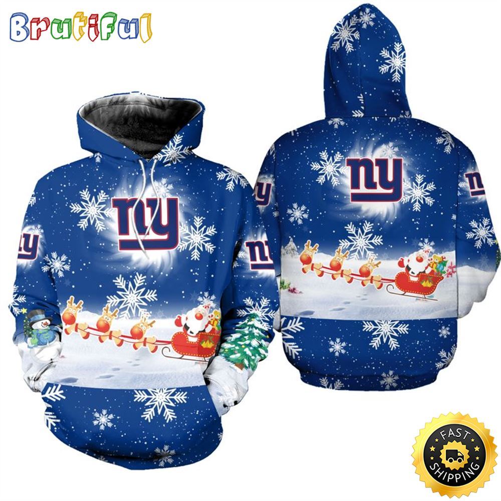 NFL New York Giants Christmas Santa Claus Is Coming All Over Print 3D Hoodie Unisex Hoodie