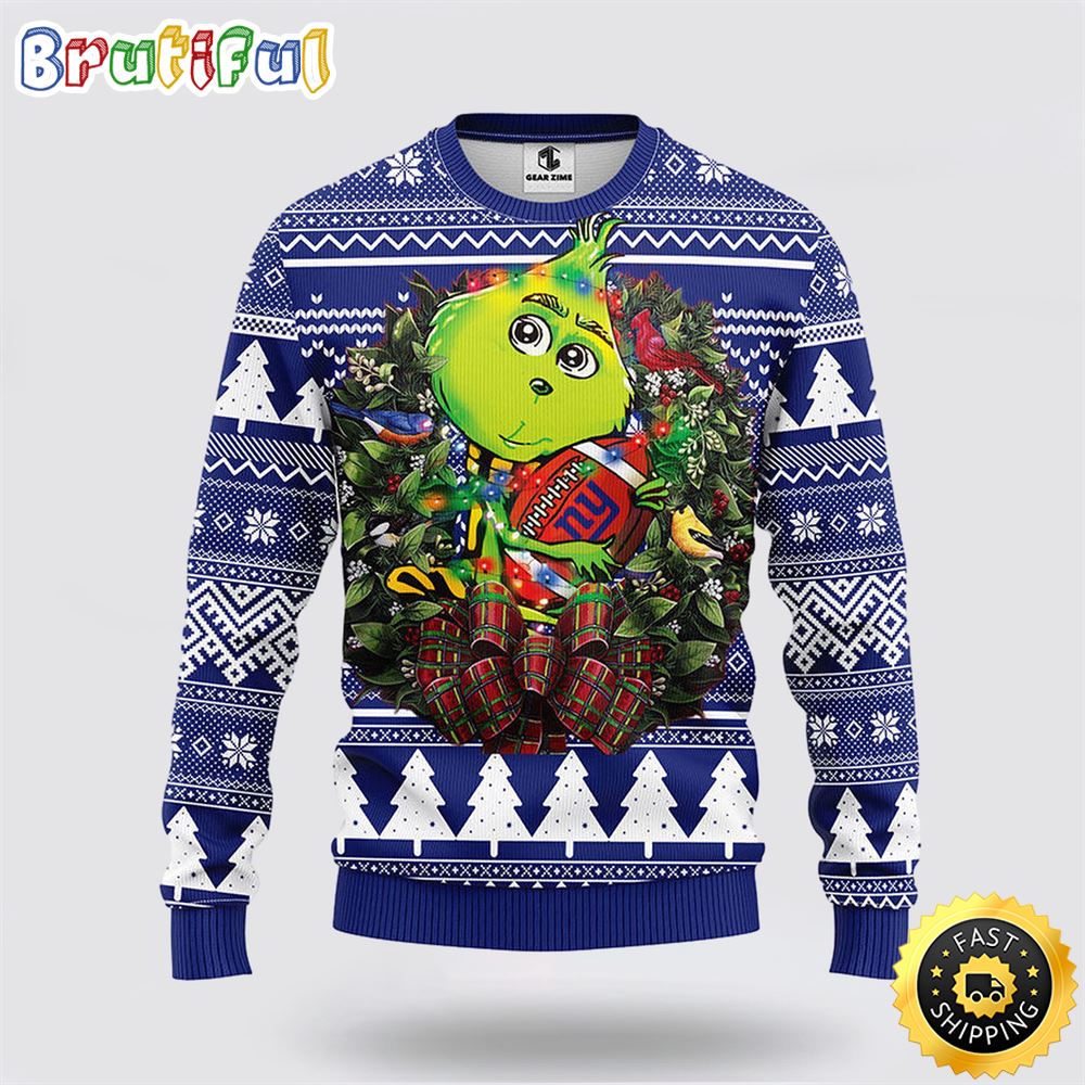 NFL New York Giants Ugly Sweater Grinch Hug Ugly Christmas Sweater