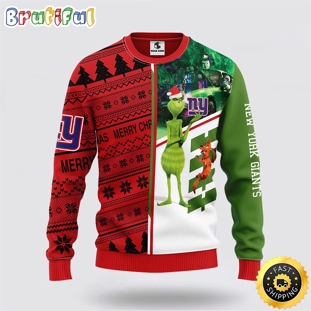 NFL New York Giants Ugly Sweater Grinch & Scooby-Doo Ugly Christmas Sweater