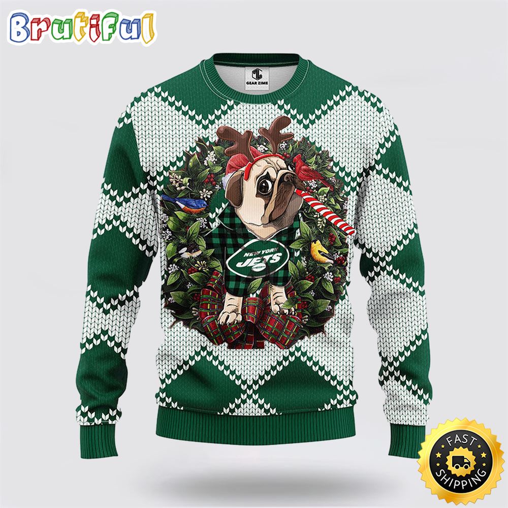 NFL New York Jets Ugly Sweater Pub Dog Ugly Christmas Sweater