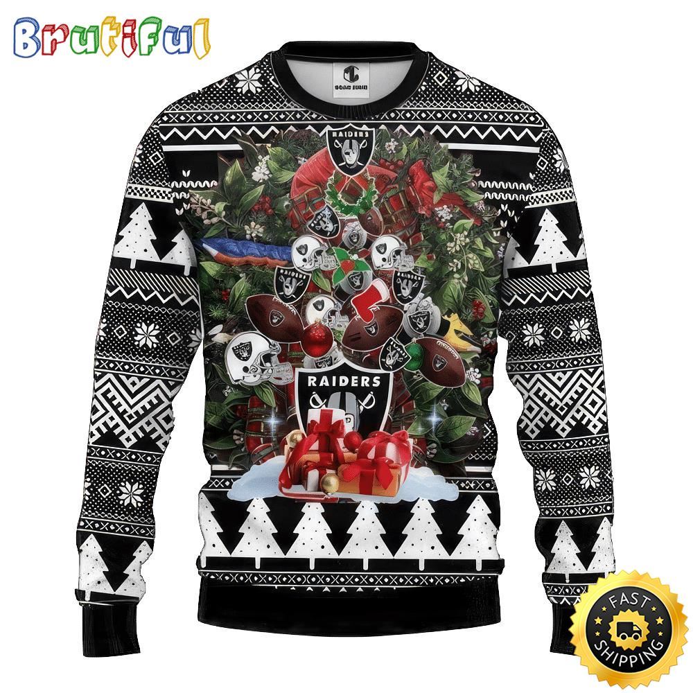 NFL Oakland Raiders Ugly Christmas Sweater Tree Christmas Unisex Sweater