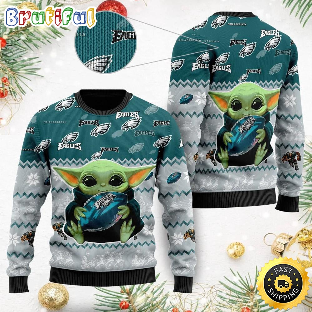 NFL Philadelphia Eagles Ugly Christmas Sweater Baby Yoda Print Shirts