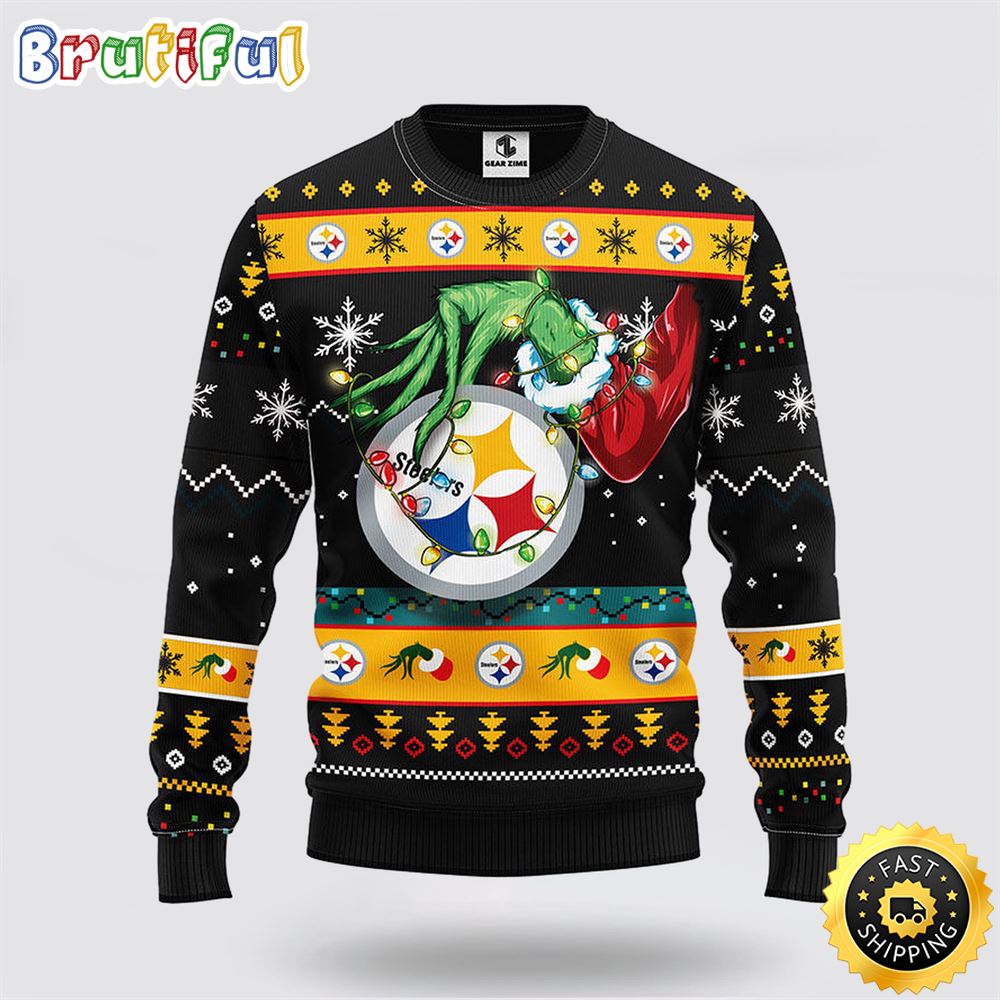 NFL Pittsburgh Steelers Ugly Sweater The Hand Of Grinch Ugly Christmas Sweater