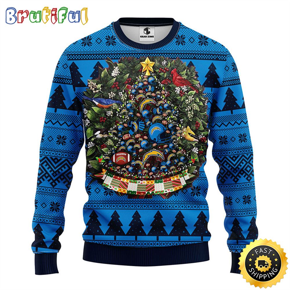 NFL San Diego Chargers Ugly Christmas Sweater Ball Pine Tree Christmas Unisex Sweater
