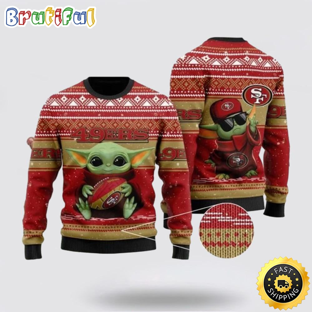 NFL San Francisco 49Ers Christmas Ugly Christmas Sweater Baby Yoda 3D Sweater