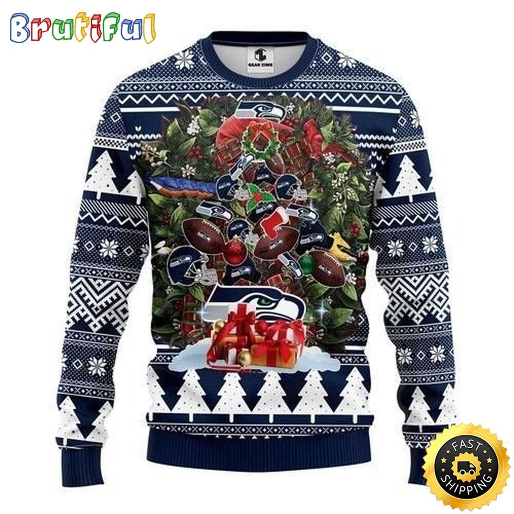 NFL Seattle Seahawks Ugly Christmas Sweater Tree Christmas Unisex Sweater
