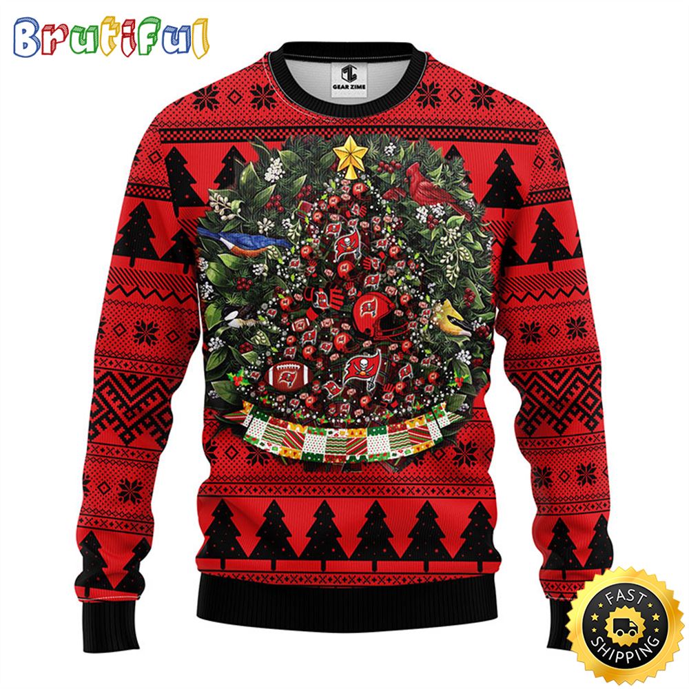 NFL Tampa Bay Buccaneers Ugly Christmas Sweater Ball Pine Tree Christmas Unisex Sweater