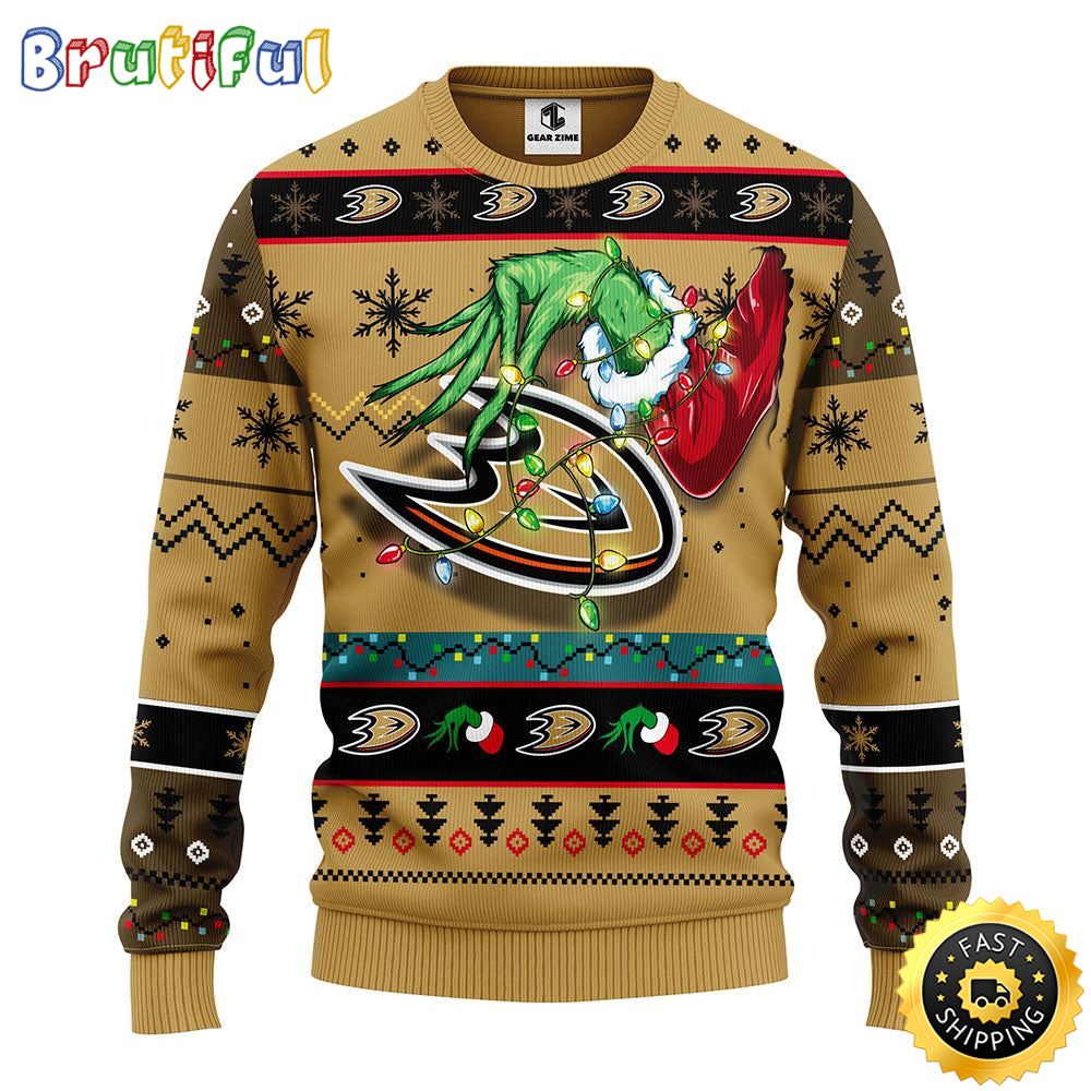 NHL Anaheim Ducks Christmas Ugly Sweater Grinch Gift For Hockey Fans