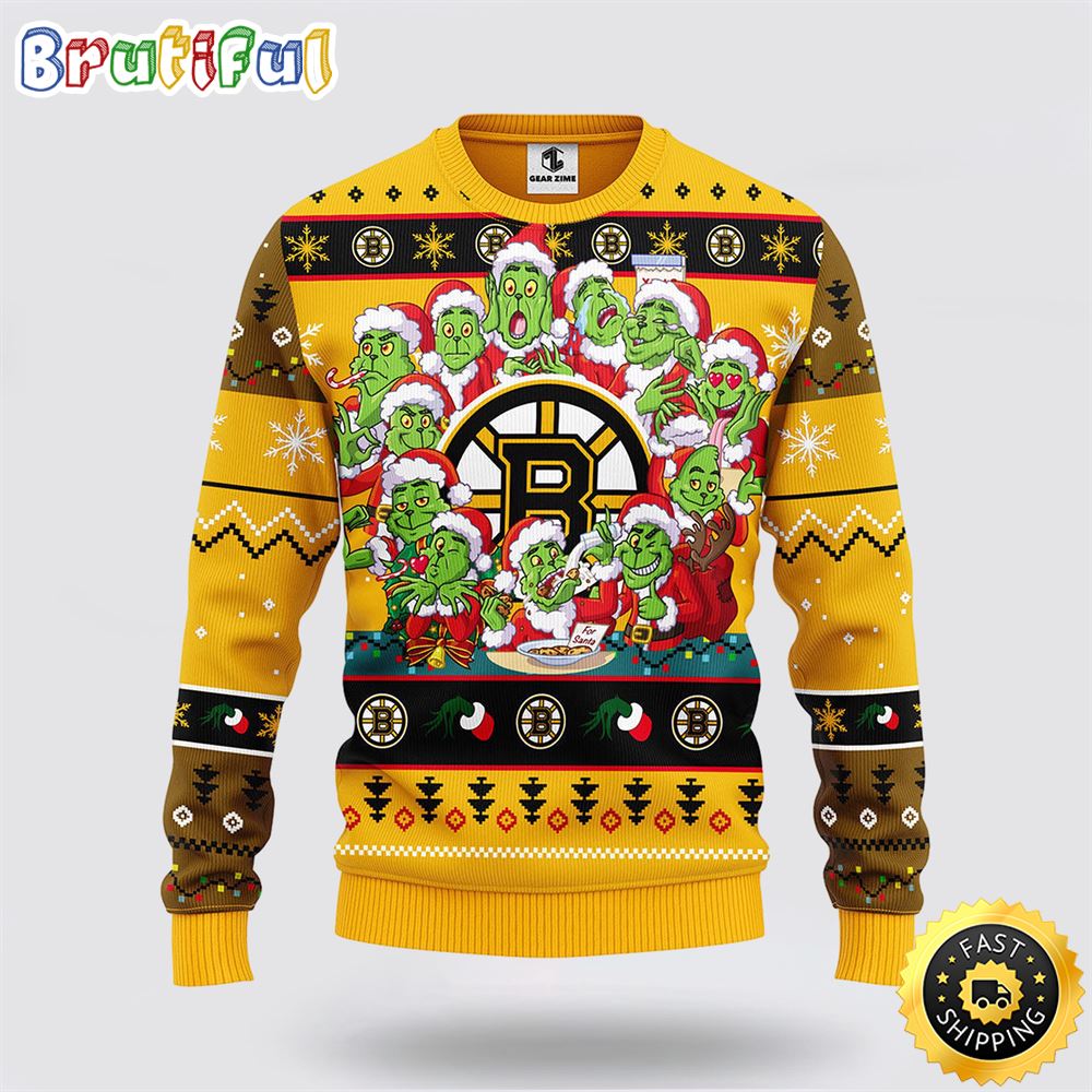 NHL Boston Bruins Ugly Sweater 12 Expressions Of Grinch During The Christmas Season Sweater