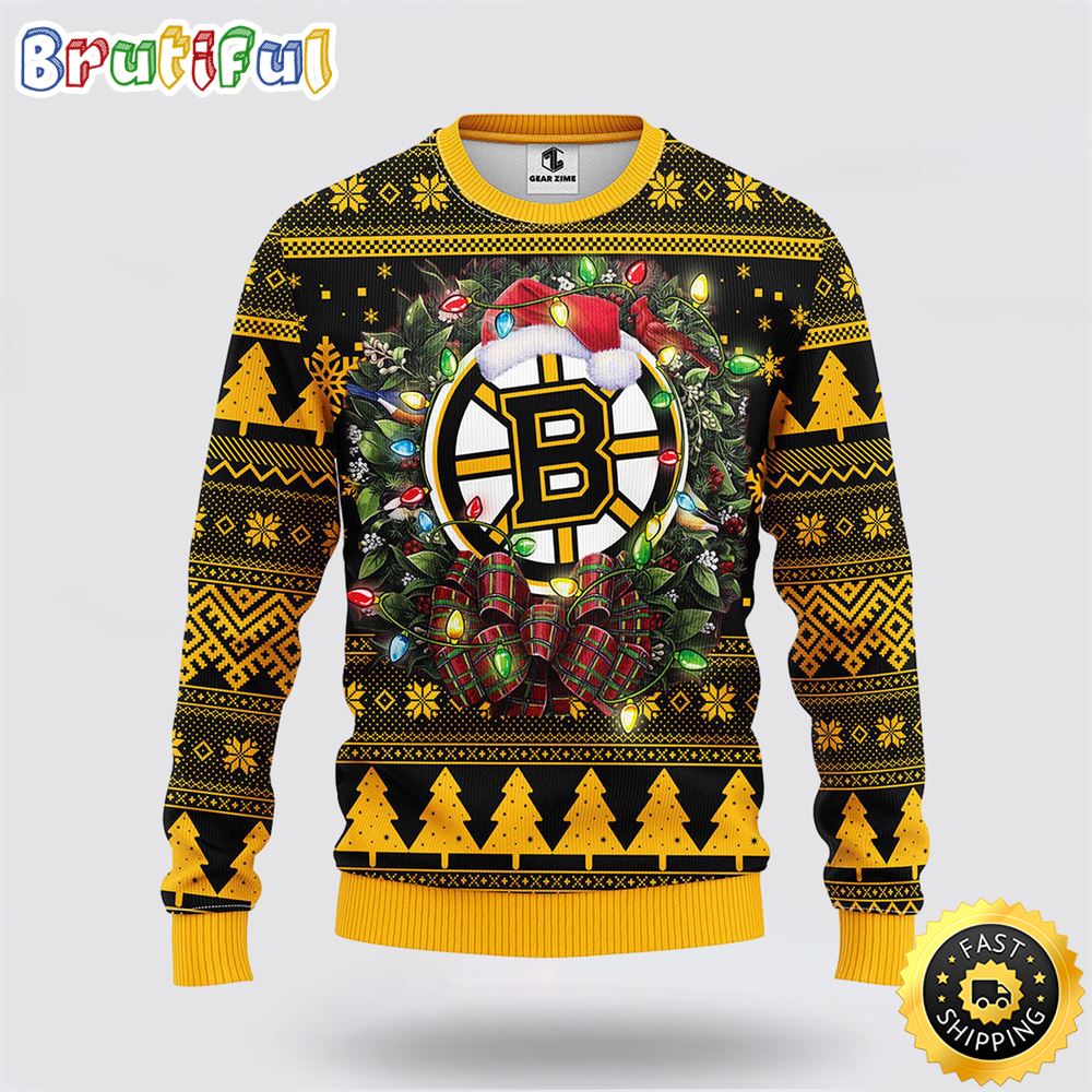 NHL Boston Bruins Ugly Sweater Christmas Wreath Ugly Sweater