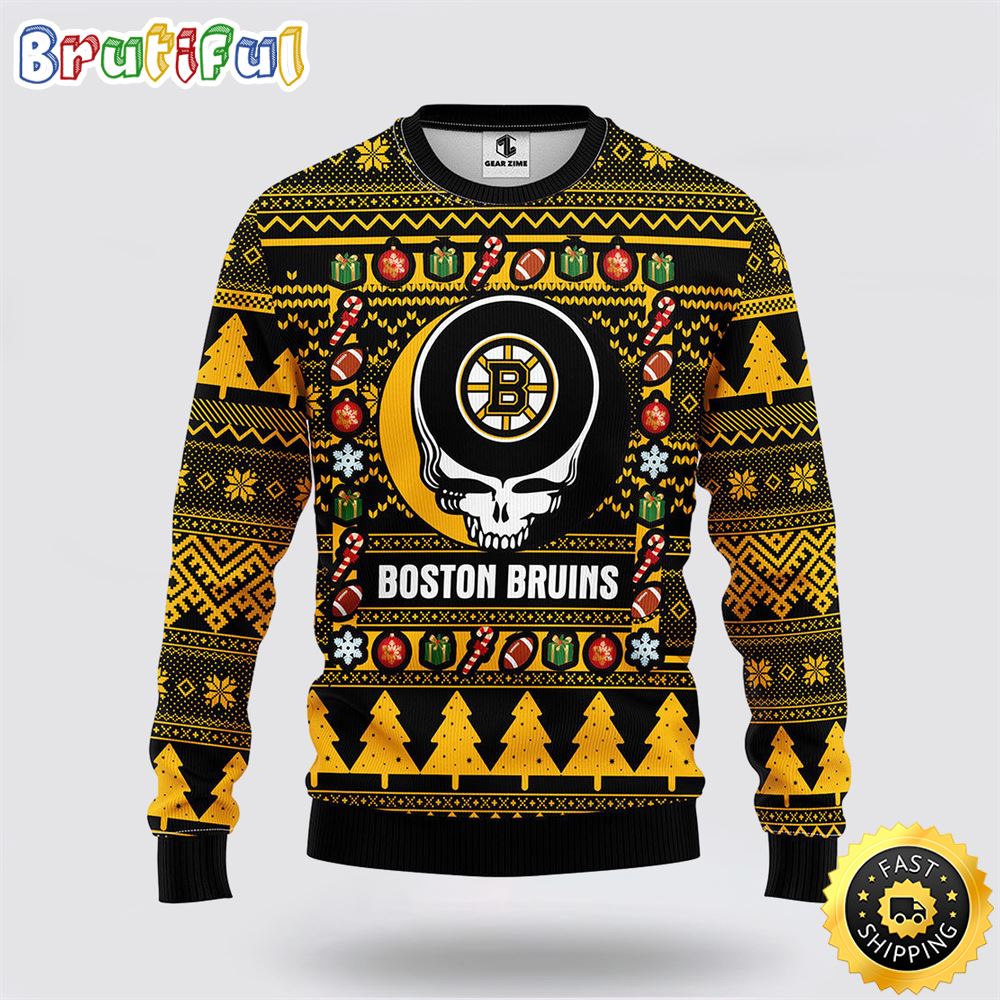 NHL Boston Bruins Ugly Sweater Grateful Dead Ugly Christmas Fleece Sweater