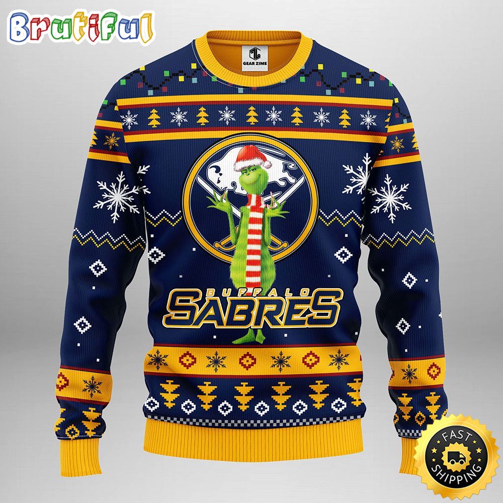 NHL Buffalo Sabres Christmas Ugly Sweater Print Funny Grinch Gift For Hockey Fans