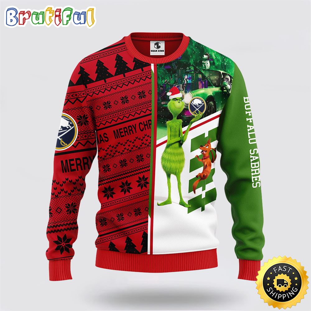 NHL Buffalo Sabres Ugly Sweater Grinch And Scooby-doo Ugly Christmas Sweater