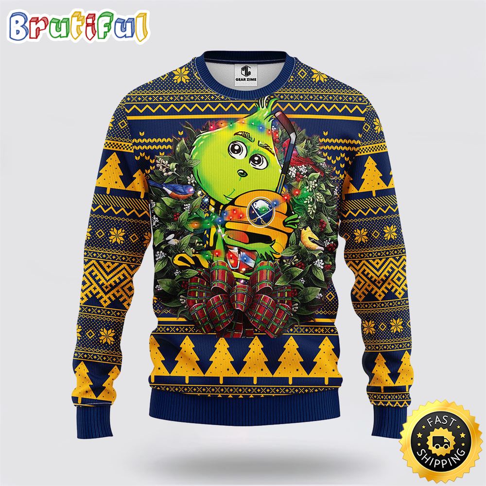 NHL Buffalo Sabres Ugly Sweater Grinch Hug Ugly Christmas Sweater