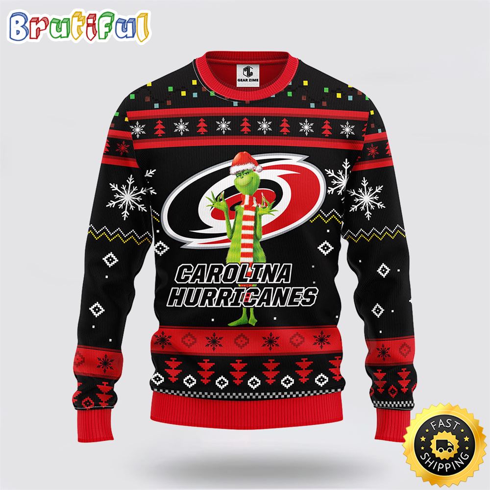 NHL Carolina Hurricanes Ugly Sweater Funny Grinch Ugly Christmas Sweater