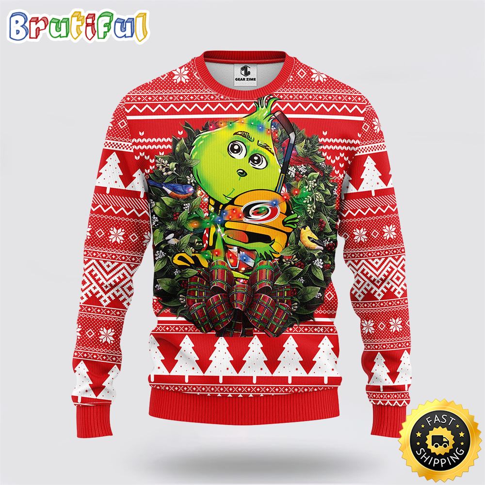 NHL Carolina Hurricanes Ugly Sweater Grinch Hug Ugly Christmas Sweater
