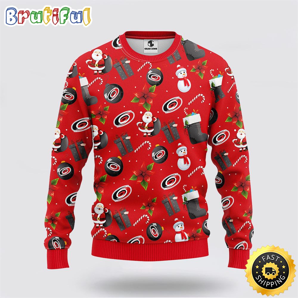 NHL Carolina Hurricanes Ugly Sweater Santa Claus Snowman Ugly Christmas Sweater