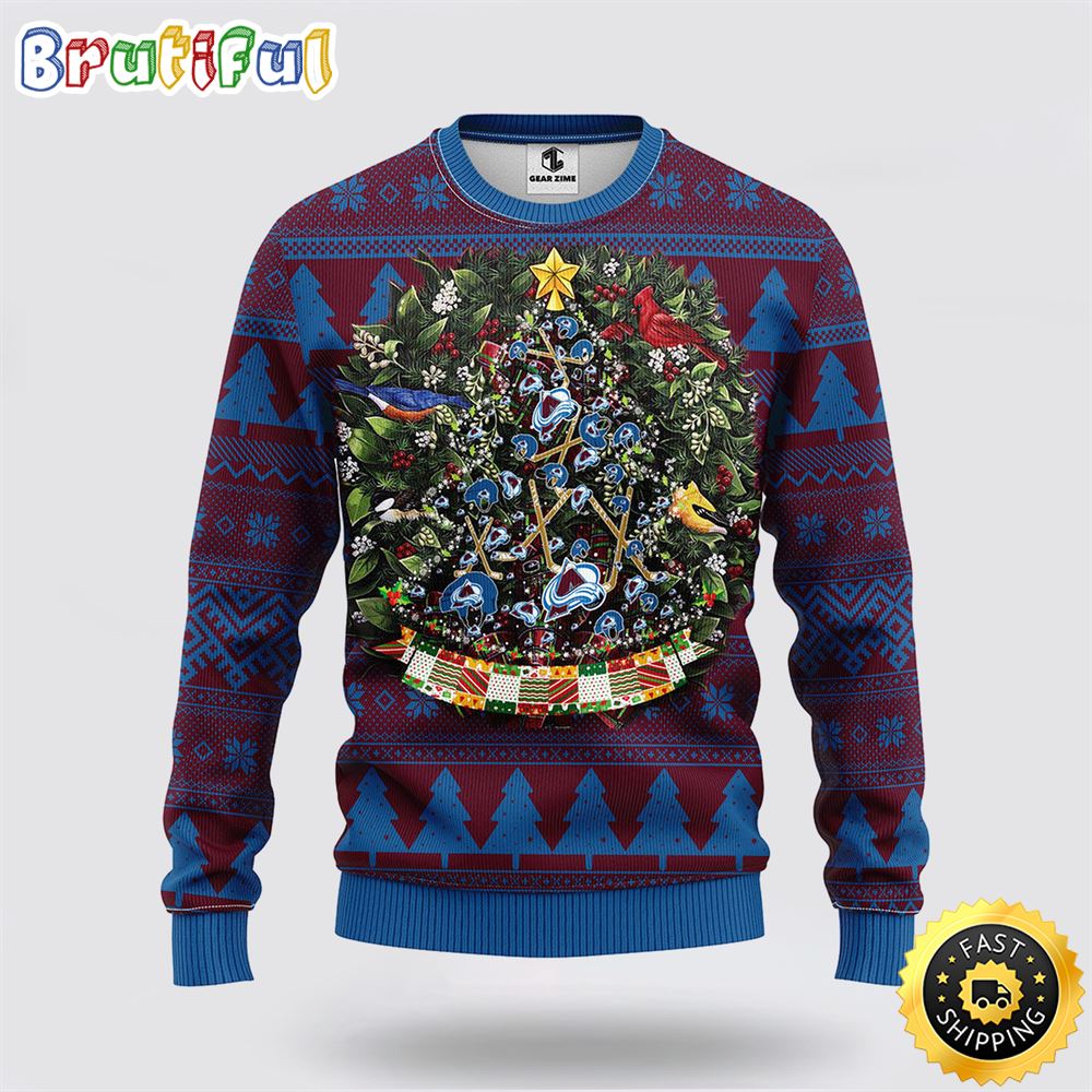 NHL Colorado Avalanche Ugly Sweater Tree Ball Ugly Christmas Sweater
