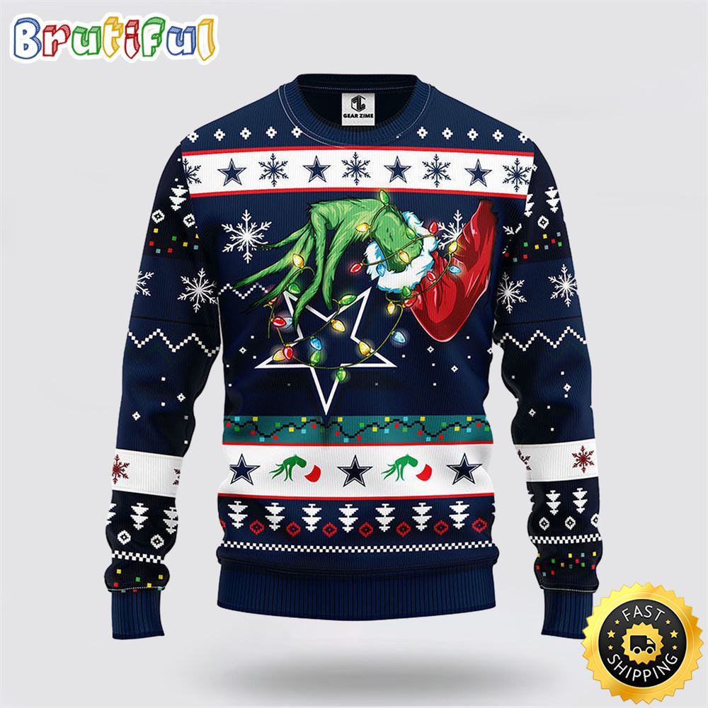 NHL Dallas Cowboys Ugly Sweater The Hand Of Grinch Ugly Christmas Sweater