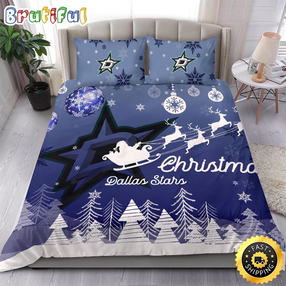 NHL Dallas Stars Bedding Sets Santa Claus Sleigh And Reindeer Christmas Bedding Sets Quilt Bedding Sets