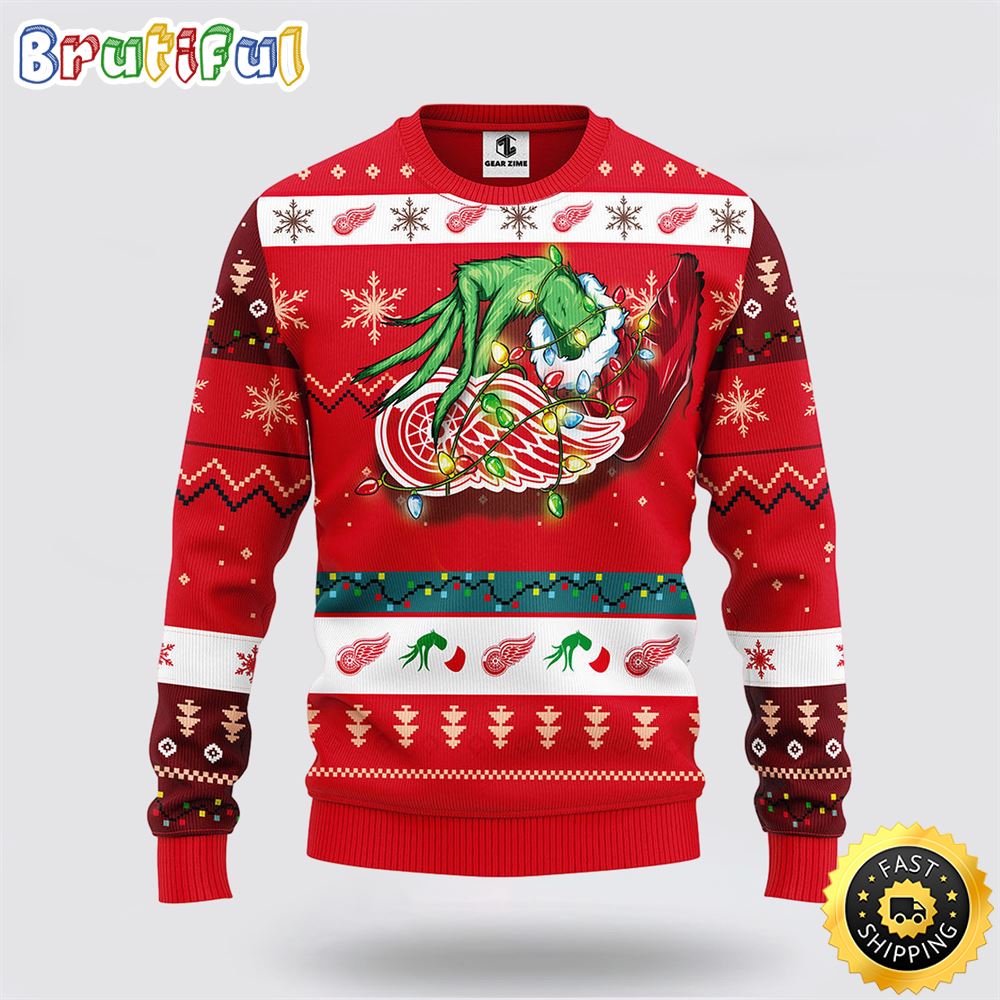 NHL Detroit Red Wings Ugly Sweater The Hand Of Grinch Ugly Christmas Sweater