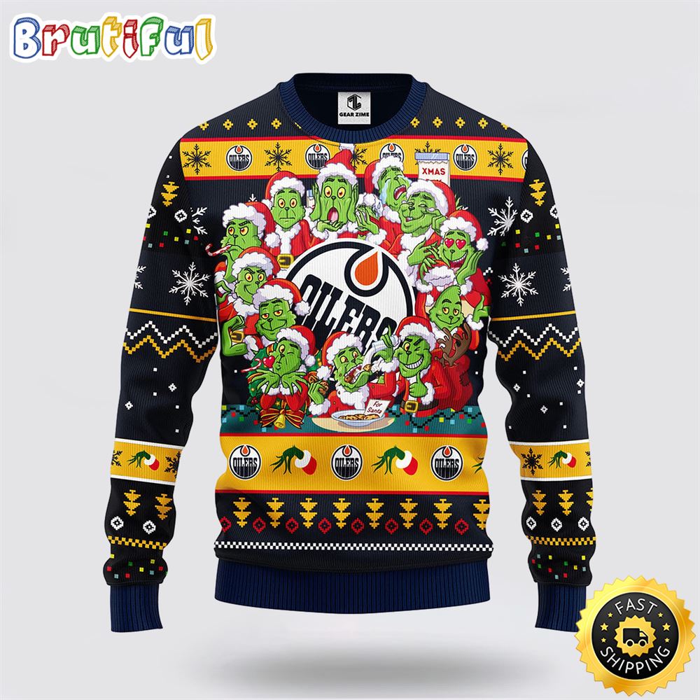 NHL Edmonton Oilers Ugly Sweater 12 Expressions Of Grinch During The Christmas Season Sweater