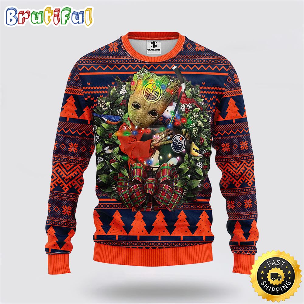 NHL Edmonton Oilers Ugly Sweater Groot Christmas Sweater