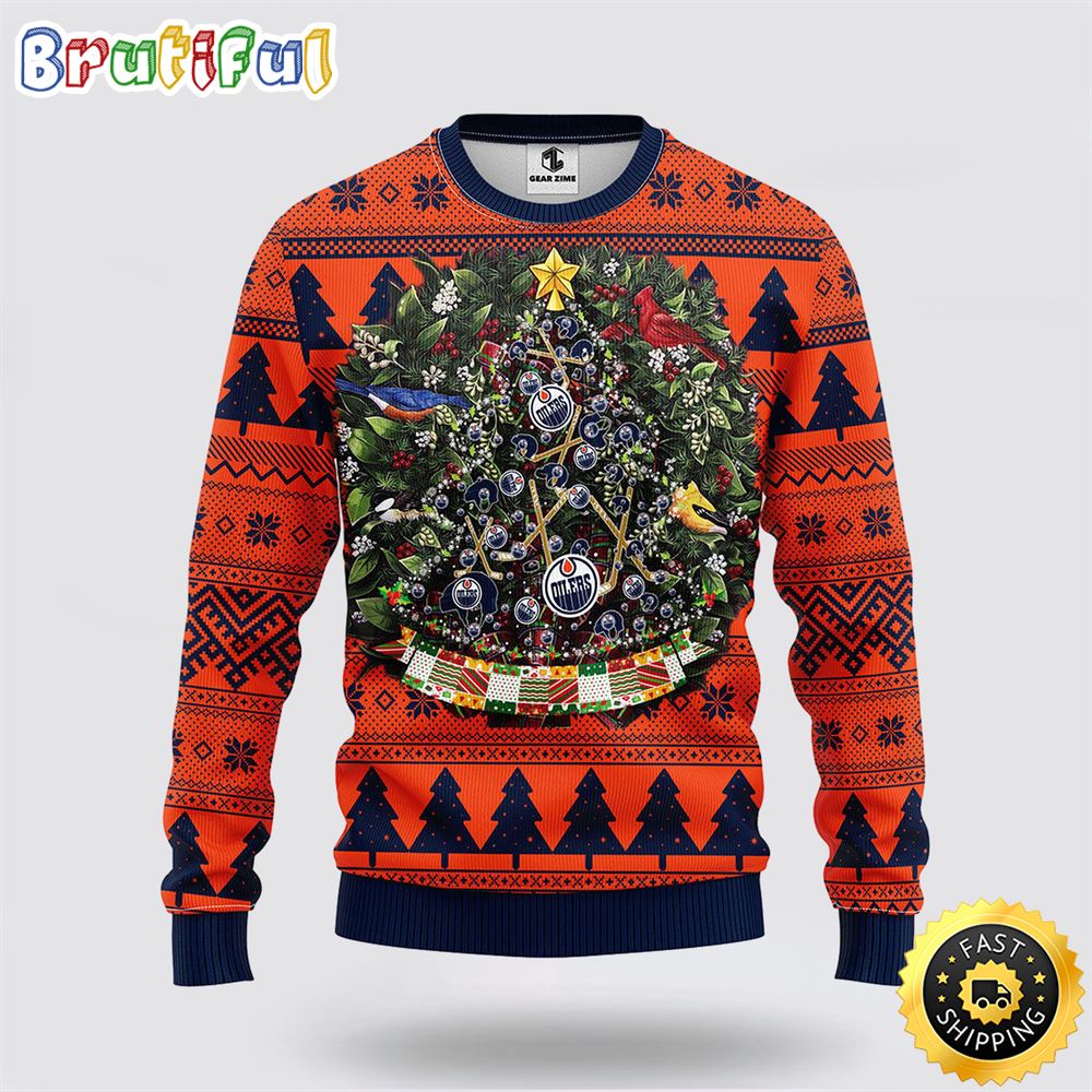 NHL Edmonton Oilers Ugly Sweater Tree Ball Ugly Christmas Sweater