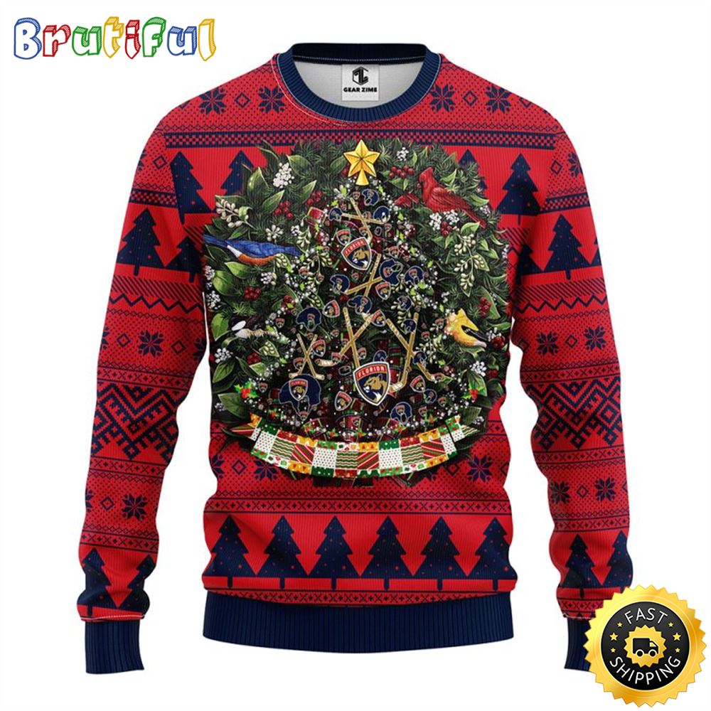 NHL Florida Panthers Ugly Christmas Sweater Ball Pine Tree Christmas Unisex Sweater
