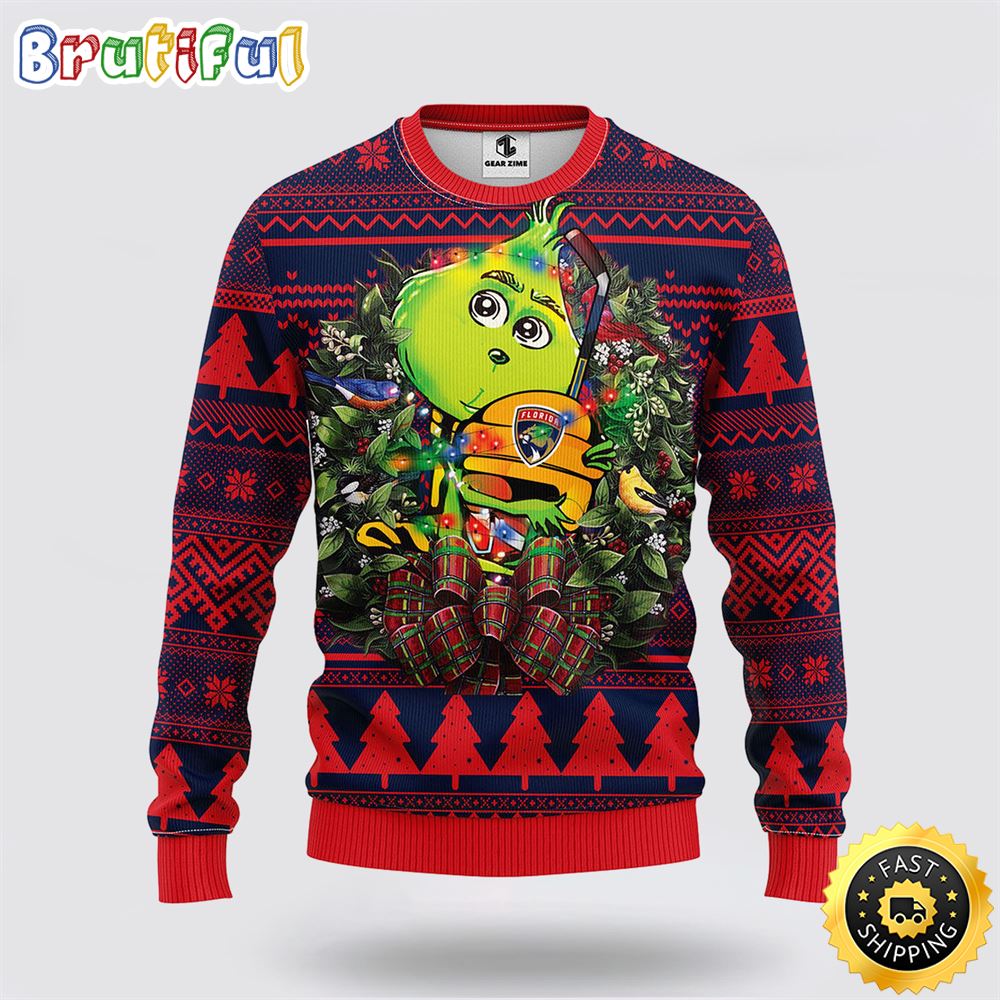 NHL Florida Panthers Ugly Sweater Grinch Hug Ugly Christmas Sweater