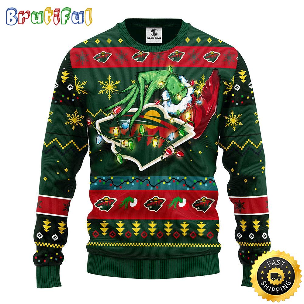 NHL Minnesota Wild Christmas Ugly Sweater Grinch Gift For Hockey Fans