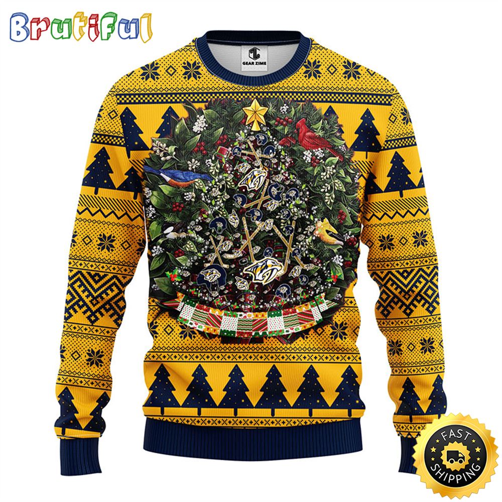 NHL Nashville Predators Ugly Christmas Sweater Ball Pine Tree Christmas Unisex Sweater