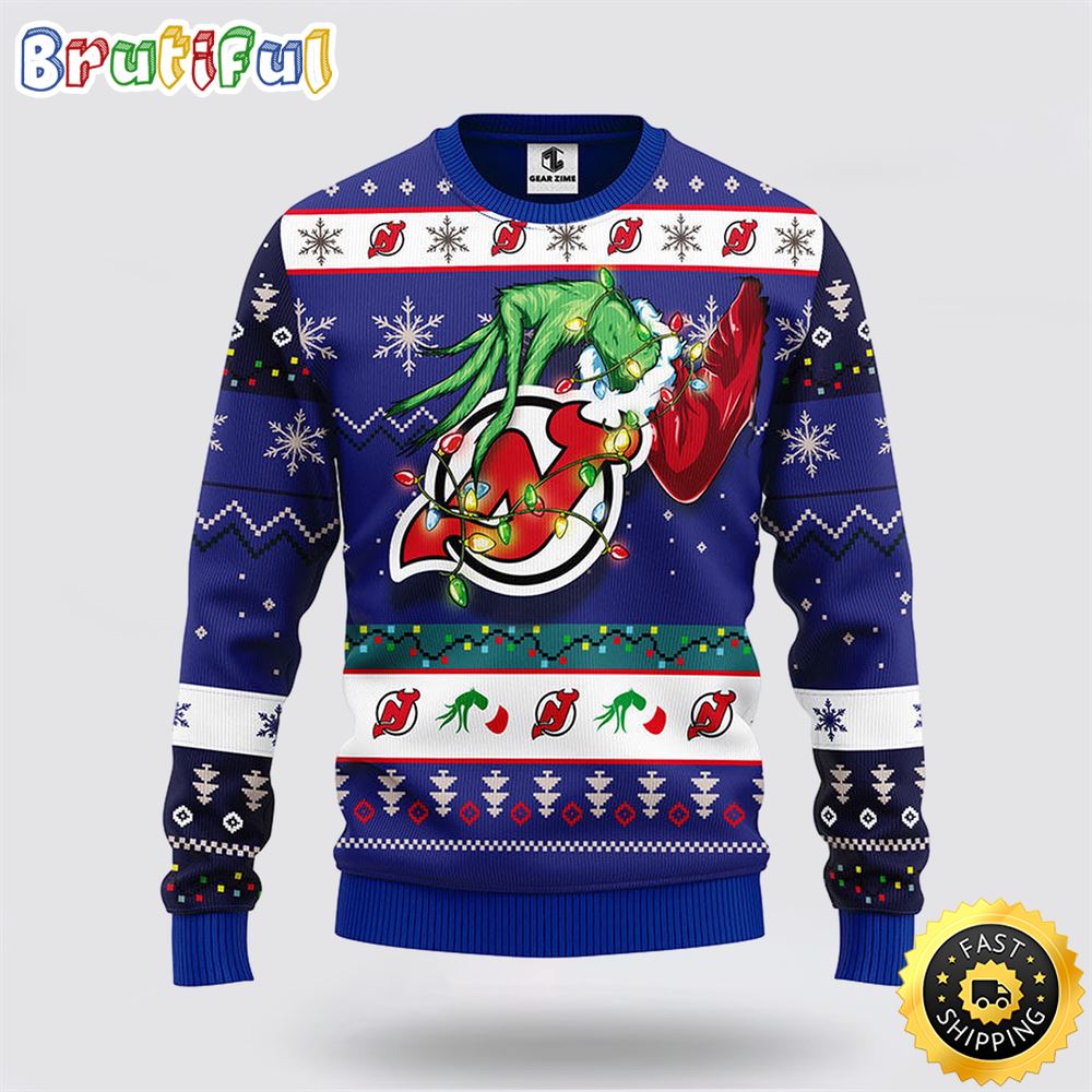 NHL New Jersey Devils Ugly Sweater The Hand Of Grinch Ugly Christmas Sweater
