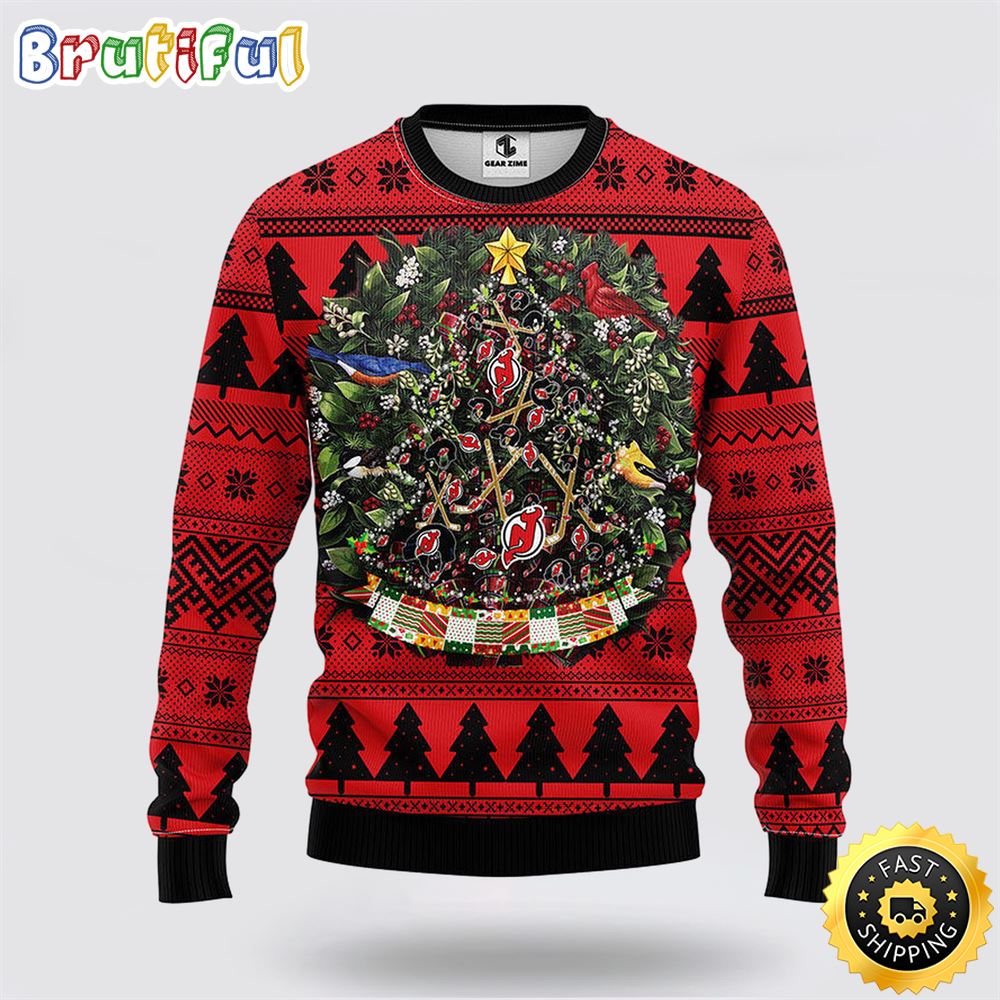 NHL New Jersey Devils Ugly Sweater Tree Ball Ugly Christmas Sweater