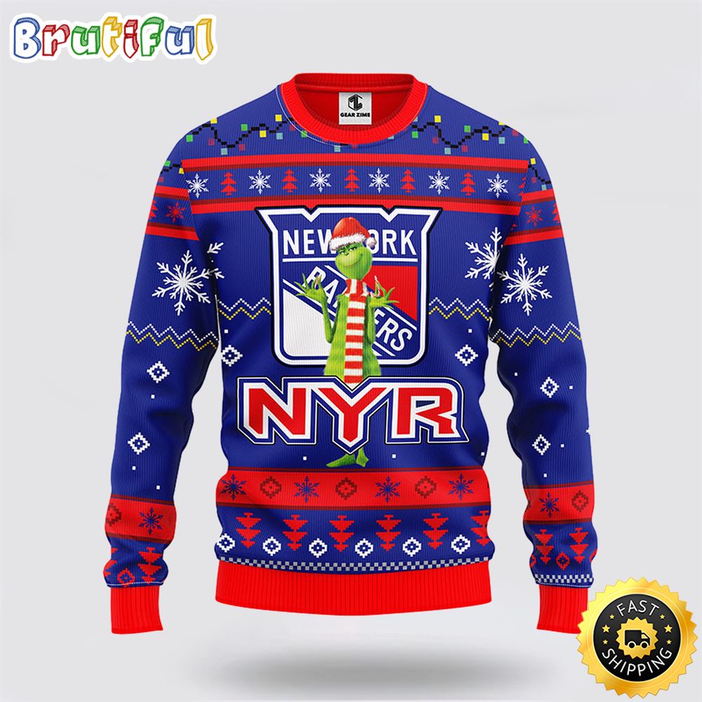 NHL New York Rangers Ugly Sweater Funny Grinch Ugly Christmas Sweater