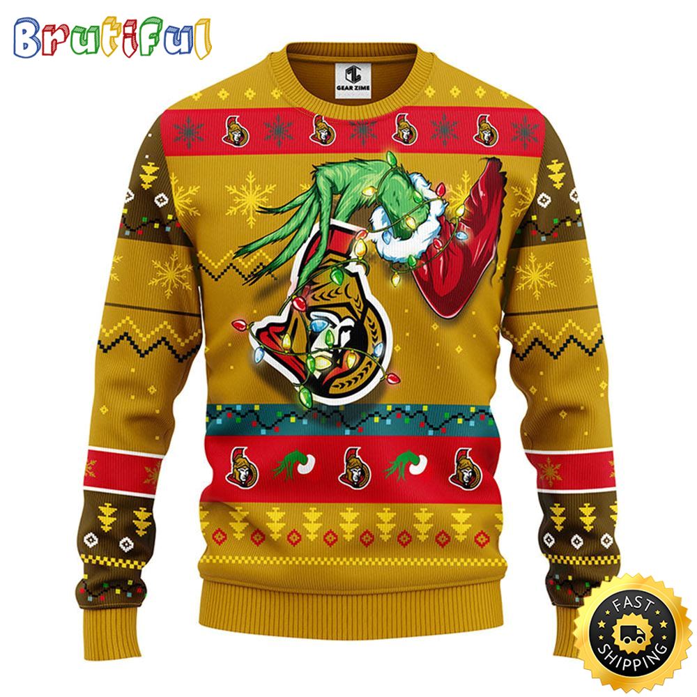 NHL Ottawa Senators Christmas Ugly Sweater Grinch Gift For Hockey Fans