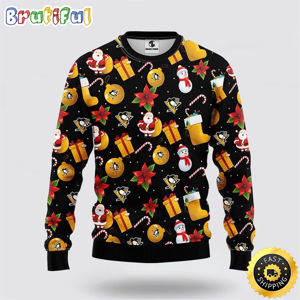NHL Pittsburgh Penguins Ugly Sweater Santa Claus Snowman Ugly Christmas Sweater