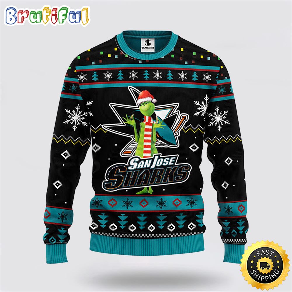 NHL San Jose Sharks Ugly Sweater Funny Grinch Ugly Christmas Sweater