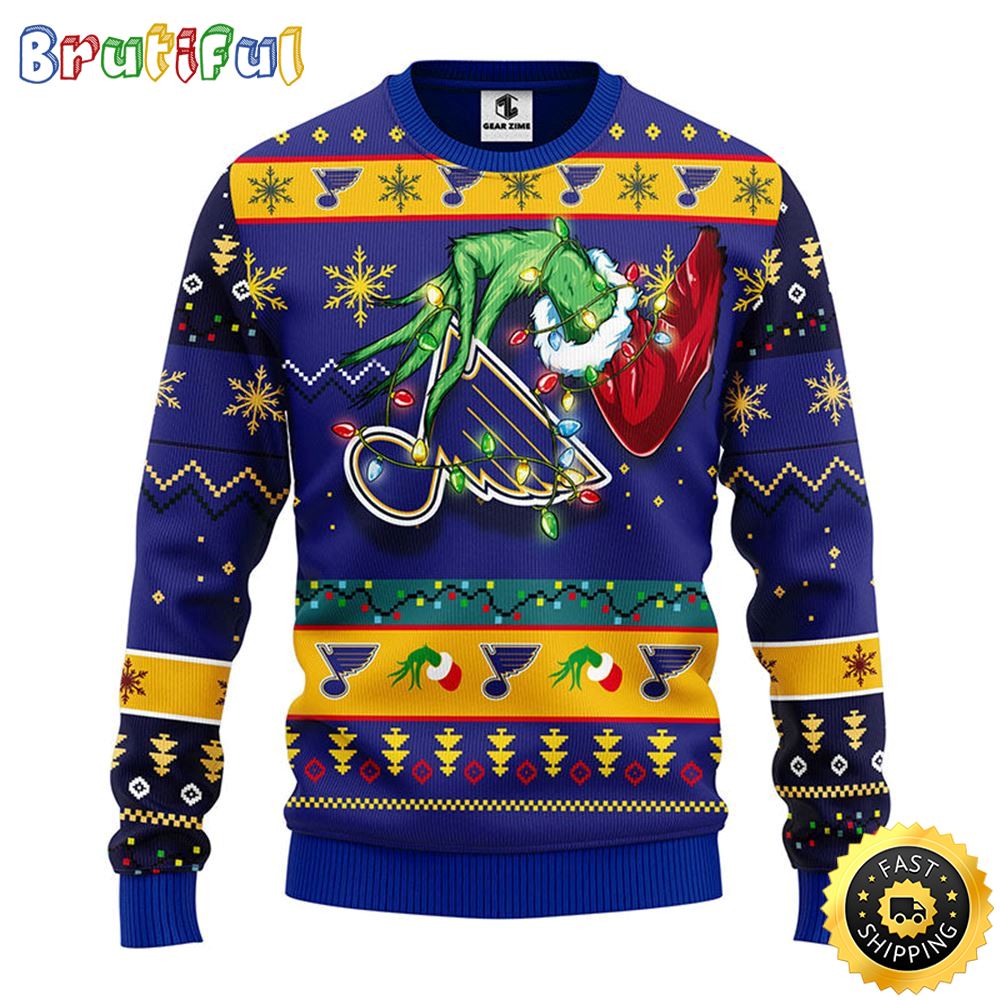 NHL St. Louis Blues Christmas Ugly Sweater Grinch Gift For Hockey Fans