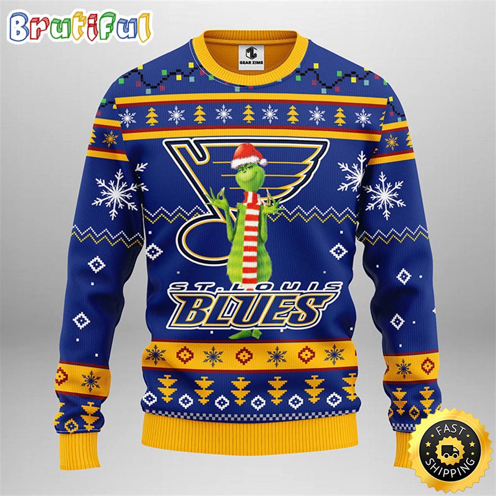 NHL St. Louis Blues Christmas Ugly Sweater Print Funny Grinch Gift For Hockey Fans
