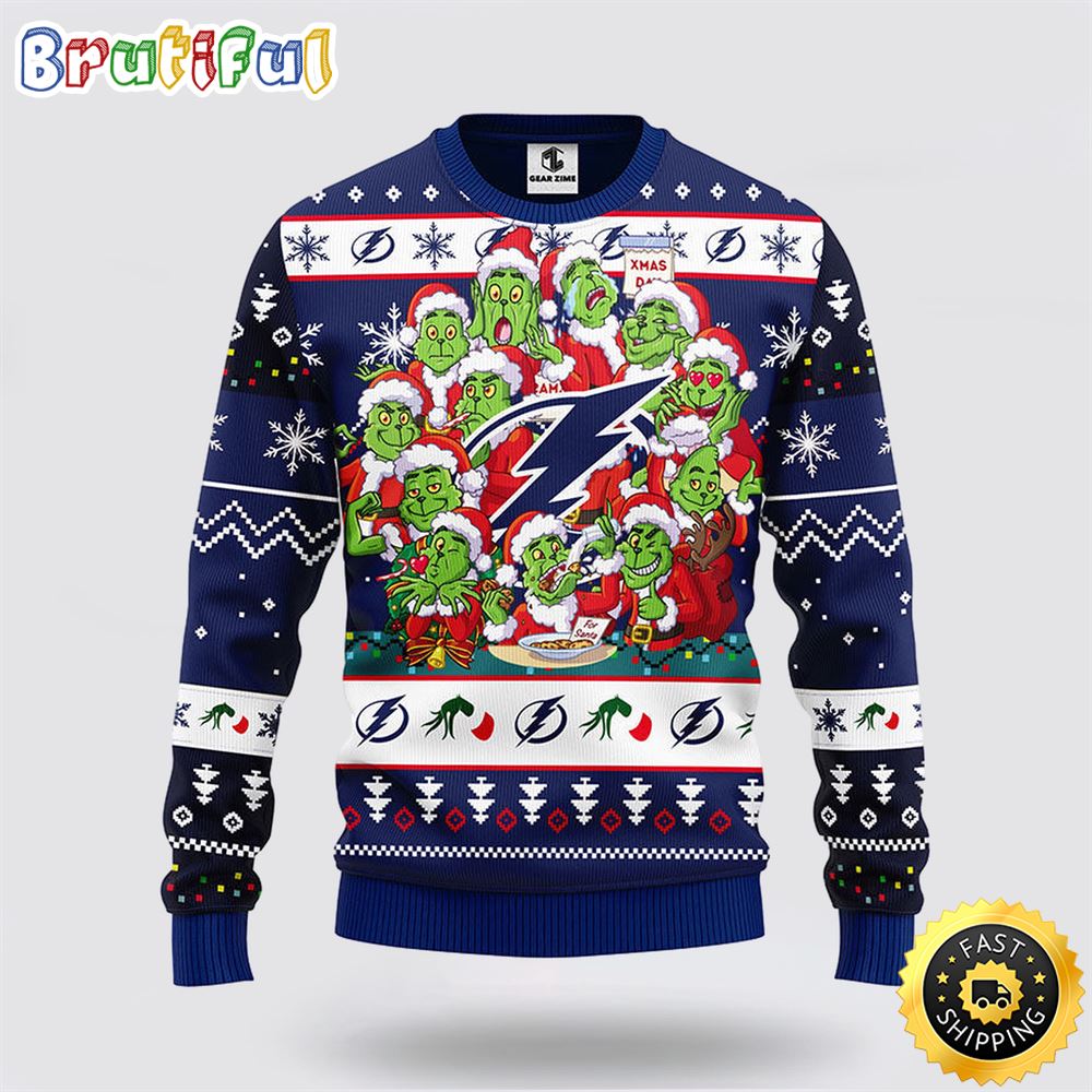 NHL Tampa Bay Lightning Ugly Sweater 12 Expressions Of Grinch During The Christmas Season Sweater