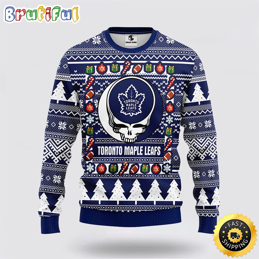 NHL Toronto Maple Leafs Ugly Sweater Grateful Dead Ugly Christmas Fleece Sweater