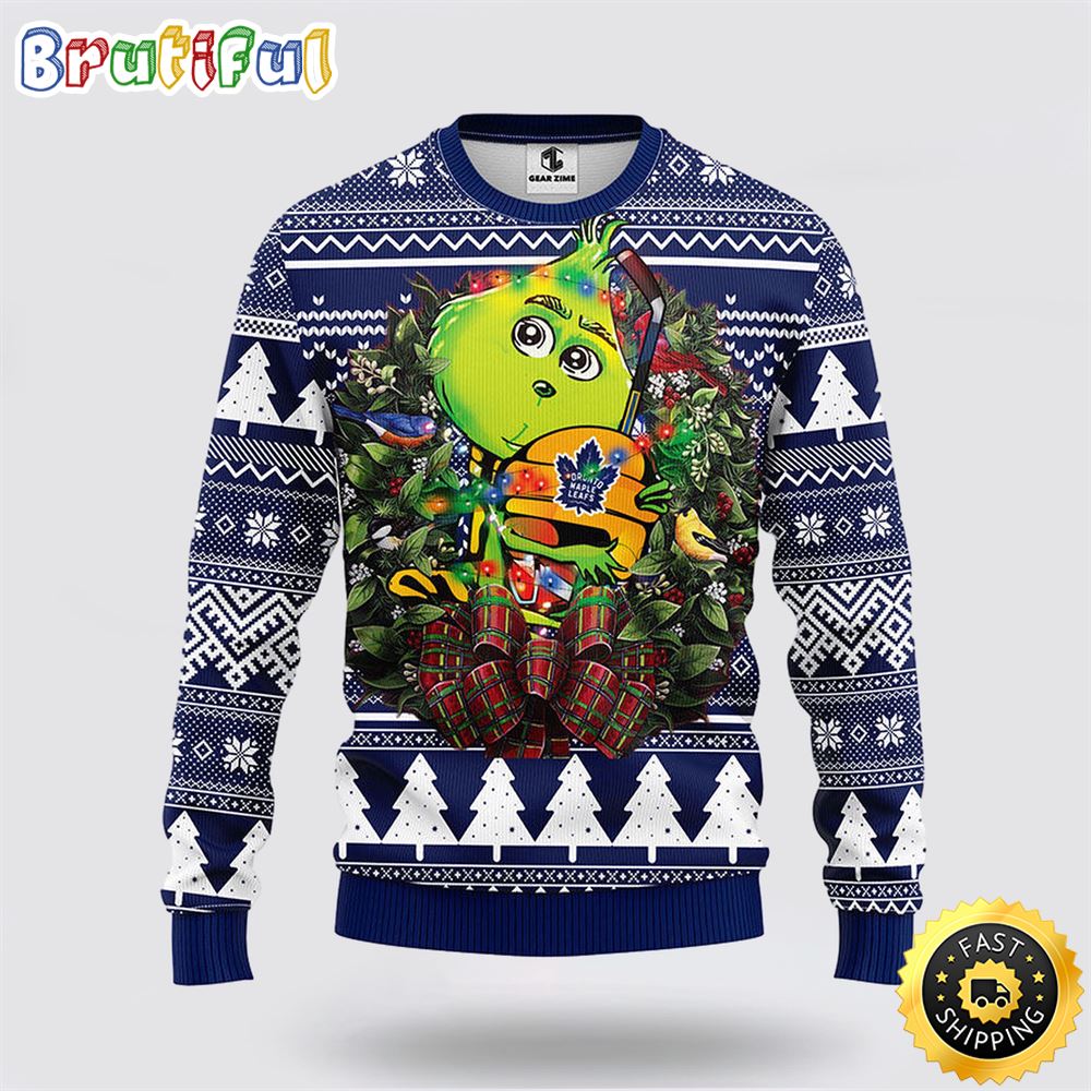 NHL Toronto Maple Leafs Ugly Sweater Grinch Hug Ugly Christmas Sweater