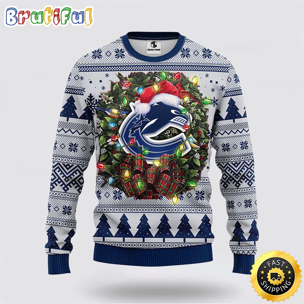 NHL Vancouver Canucks Ugly Sweater Christmas Wreath Ugly Sweater