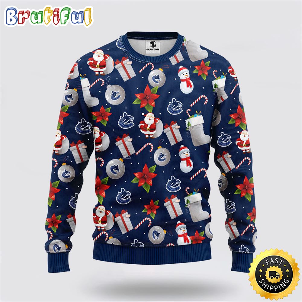 NHL Vancouver Canucks Ugly Sweater Santa Claus Snowman Ugly Christmas Sweater