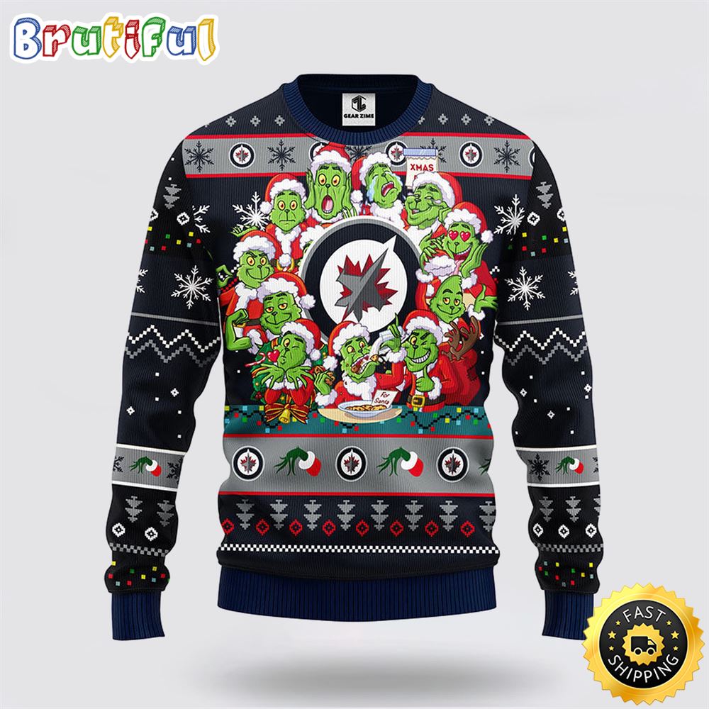 NHL Winnipeg Jets Ugly Sweater 12 Expressions Of Grinch During The Christmas Season Sweater