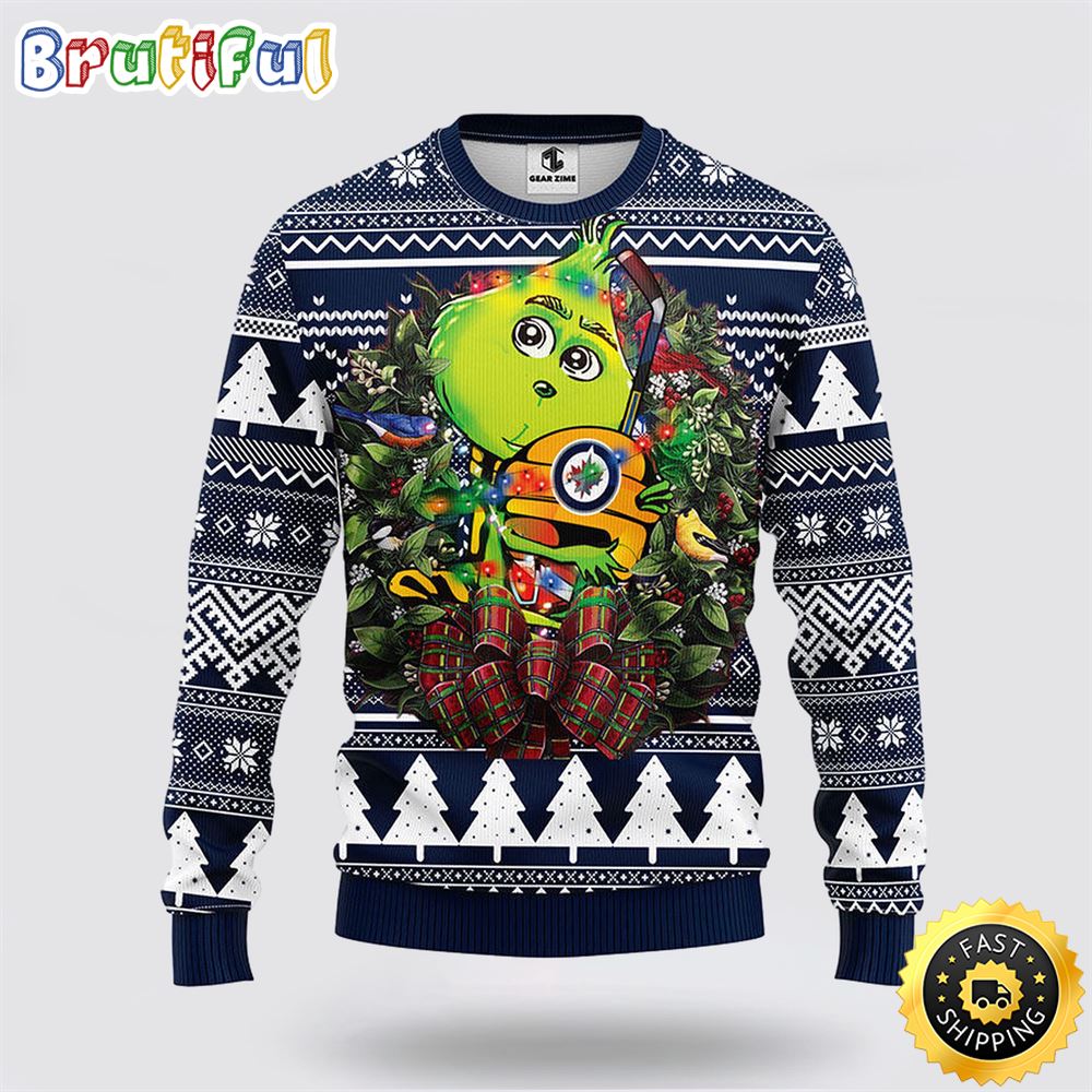 NHL Winnipeg Jets Ugly Sweater Grinch Hug Ugly Christmas Sweater