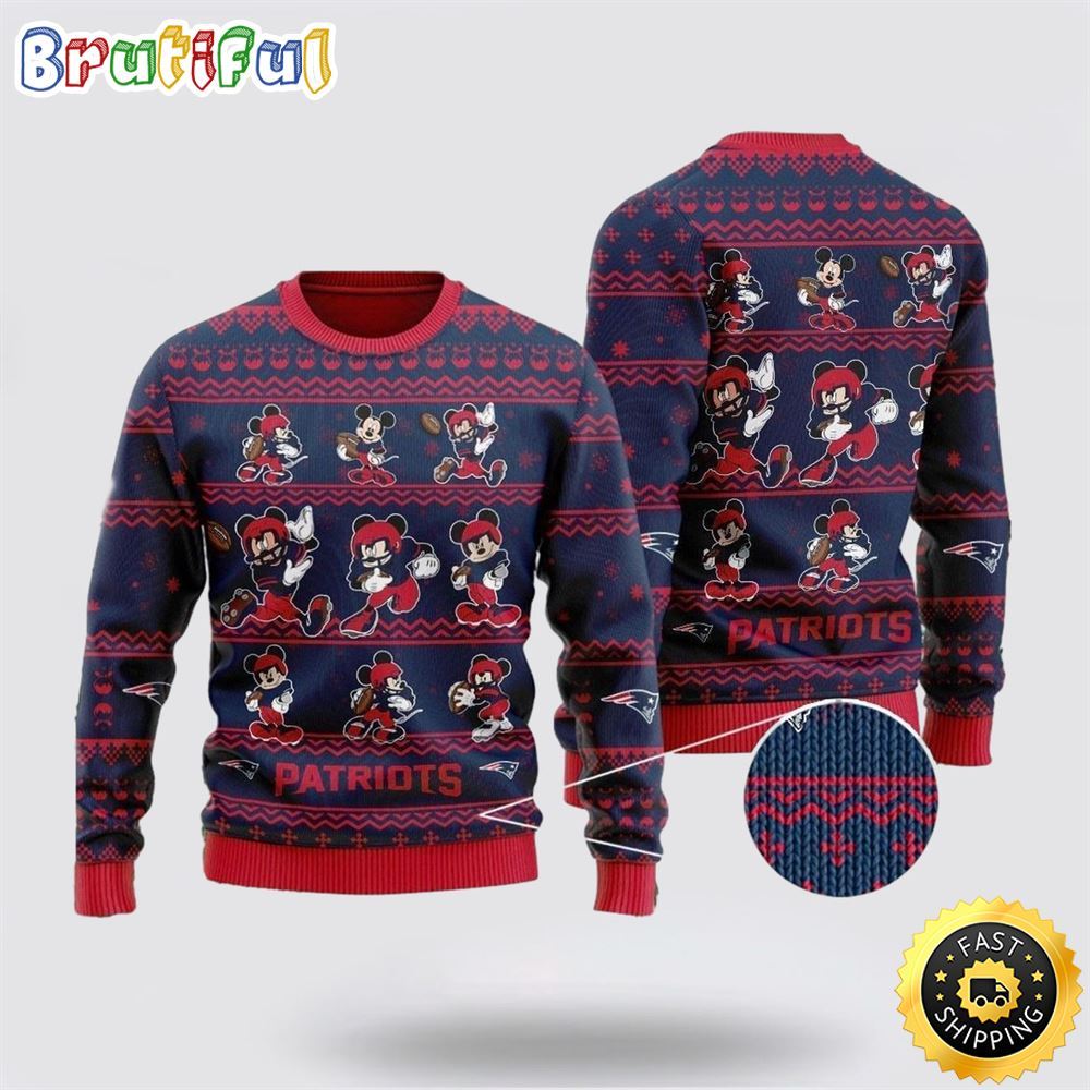 New England Patriots Ugly Christmas Sweater Captain Mickey Mouse Perfect Gift For Football Fans